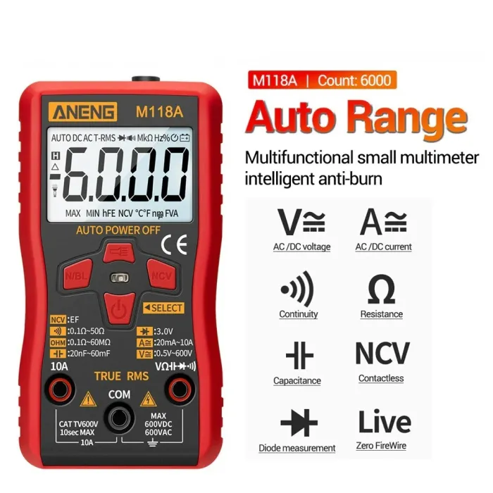 MultimetrosANENG M118A digital mini multimeter - holds 6000counts - flashlight - automatic