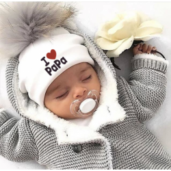 I Love Mama & Papa - ciepła bawełniana czapka z pomponem - dla noworodków / dzieciCzapki i kapelusze