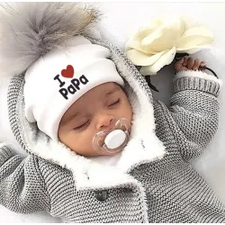 I Love Mama & Papa - varm bomullshatt med pom pom - för nyfödda / barn