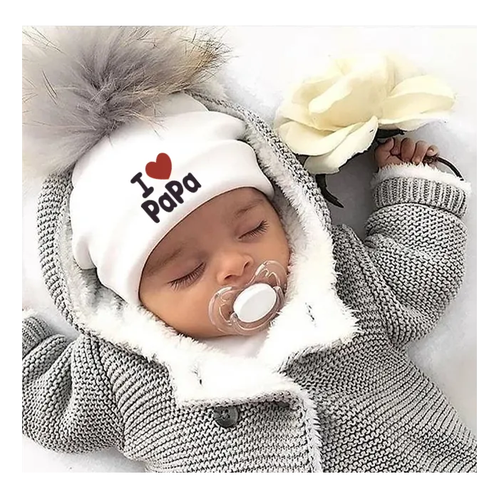 I Love Mama & Papa - varm bomullshatt med pom pom - för nyfödda / barn