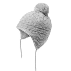 Stickad mössa - med öronskydd / pom pom - för tjejer / pojkar