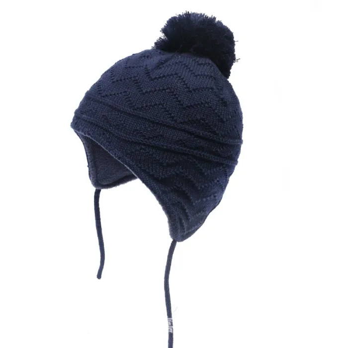 Strickmütze - mit Ohrenschutz / Bommel - für Mädchen / Jungen