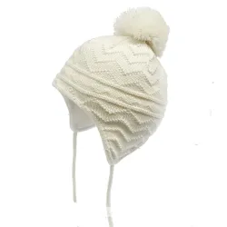 Stickad mössa - med öronskydd / pom pom - för tjejer / pojkar
