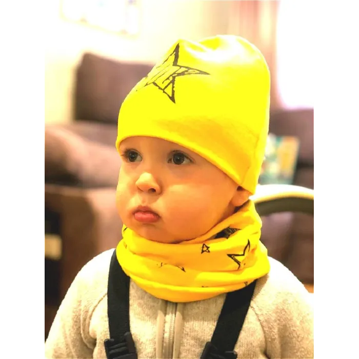 Gorras y sombrerosGorro y bufanda de algodón - conjunto para niñas / niños - estrellas / copos de nieve / cisnes