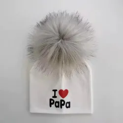 I Love Mama & Papa - bonnet en coton chaud avec pompon - pour nouveau-nés / enfants