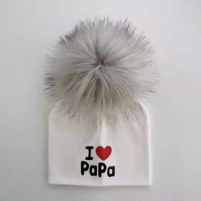 I Love Mama & Papa - warm cotton hat with pom pom - for newborns / kids