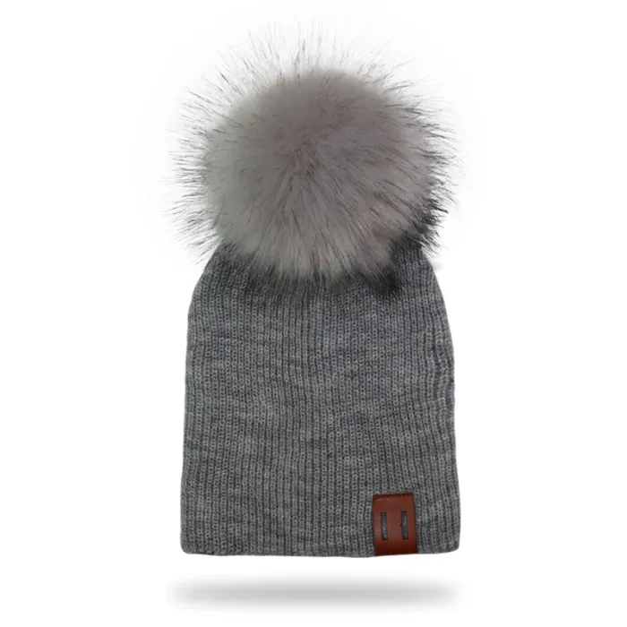 Gorras y sombrerosGorro de punto con pompones / etiqueta de piel - unisex - para niños / adultos