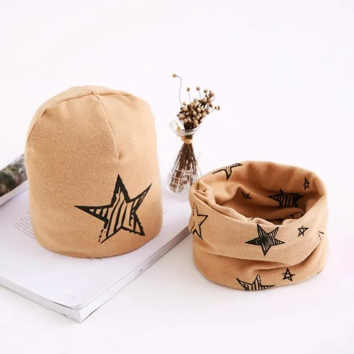 Cappello e sciarpa in cotone - set per ragazze / ragazzi - stelle / fiocchi di neve / cigni