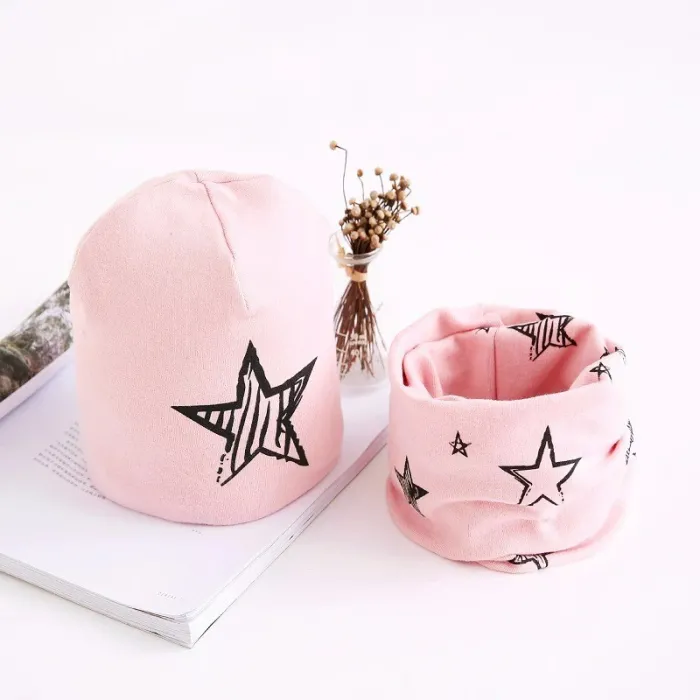 Cappello e sciarpa in cotone - set per ragazze / ragazzi - stelle / fiocchi di neve / cigni