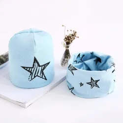 Gorras y sombrerosGorro y bufanda de algodón - conjunto para niñas / niños - estrellas / copos de nieve / cisnes