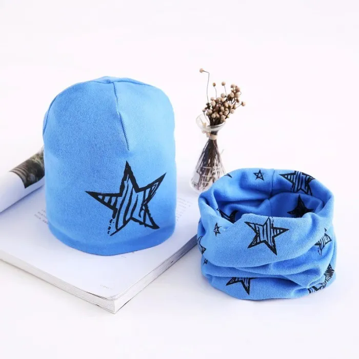 Cappello e sciarpa in cotone - set per ragazze / ragazzi - stelle / fiocchi di neve / cigni