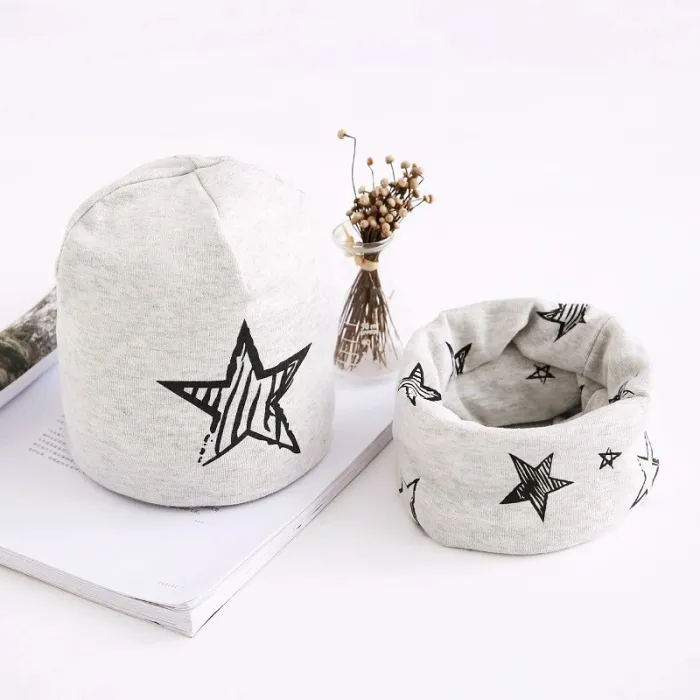 Cappello e sciarpa in cotone - set per ragazze / ragazzi - stelle / fiocchi di neve / cigni