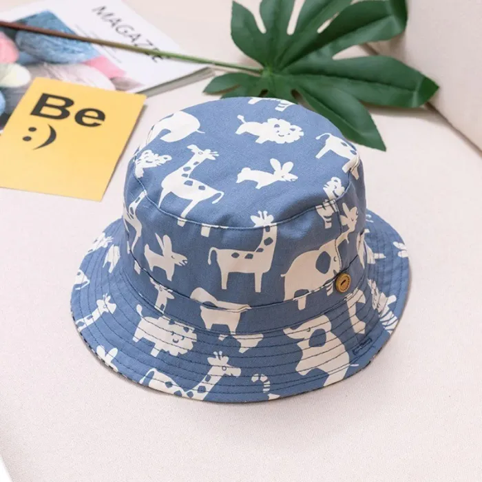 Summer bucket hat - with adjustable strings - for girls / boys - animal print