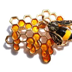 Abeille et nid d'abeille - or - cristal - broche