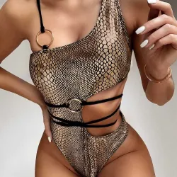 Sexy Bikini / Badeanzug - mit Zierringen - Schlangenhaut