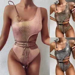 Sexy bikini / jednoczęściowy kostium kąpielowy - z ozdobnymi pierścieniami - skóra wężaStroje Kąpielowe