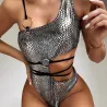 Sexy bikini / badpak uit één stuk - met sierringen - slangenleerBadkleding