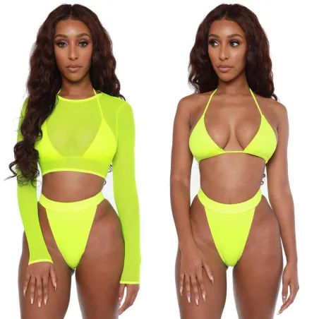 Sexy bikiniset - top met lange mouwen - hoge / lage taille - 3 stuksBadkleding