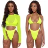 Sexy bikini set - long sleeve top - high / low waist - 3 pieces
