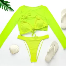 Sexy bikiniset - top met lange mouwen - hoge / lage taille - 3 stuksBadkleding