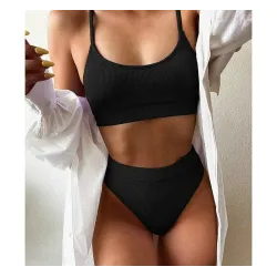 Sexy ribbed bikini set - high waist