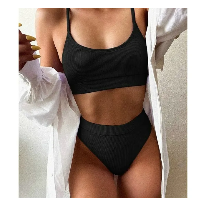 Sexy ribbed bikini set - high waist