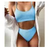 Baño y ropaConjunto de bikini de canalé sexy - cintura alta