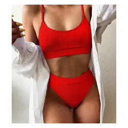 Seksowny komplet bikini w prążki - wysoki stanStroje Kąpielowe