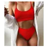 Baño y ropaConjunto de bikini de canalé sexy - cintura alta