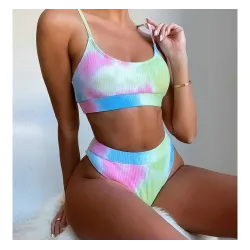 Sexy ribbed bikini set - high waistBeachwear