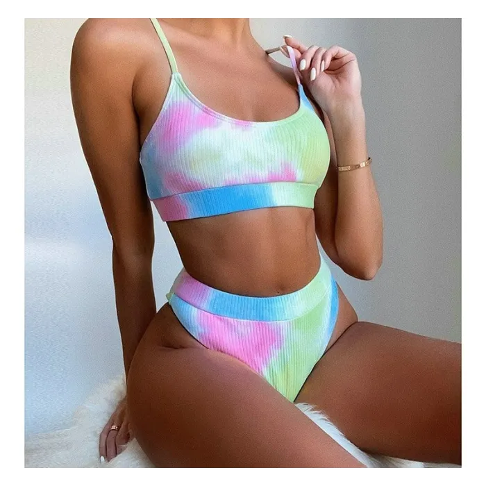 Sexy ribbed bikini set - high waistBeachwear
