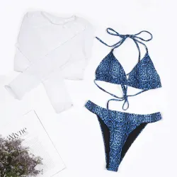 Sexy Bikini Set - Langarmshirt - High / Low Waist - 3 Stück