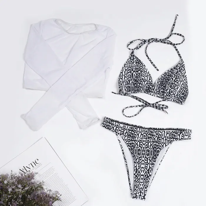 Sexy Bikini Set - Langarmshirt - High / Low Waist - 3 Stück