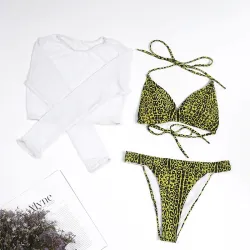 Sexy bikiniset - top met lange mouwen - hoge / lage taille - 3 stuksBadkleding