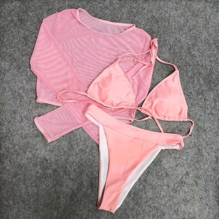 Sexy Bikini Set - Langarmshirt - High / Low Waist - 3 Stück