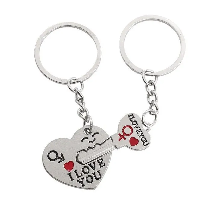 llaveroI Love You - llavero de metal con corazón y llave - 2 piezas