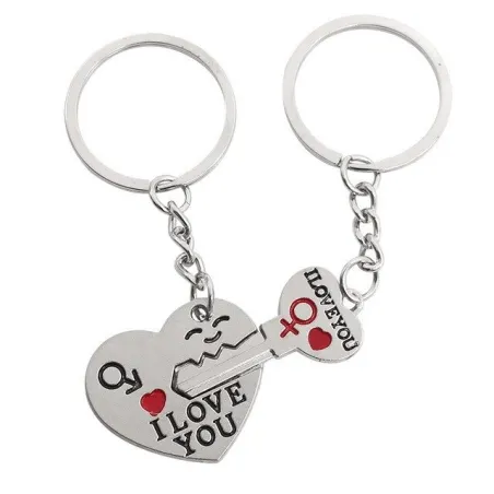 I Love You - portachiavi in metallo con cuore e chiave - 2 pezzi