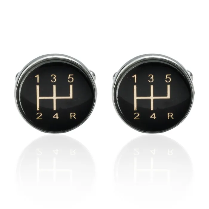 Round car gear - metal cufflinks