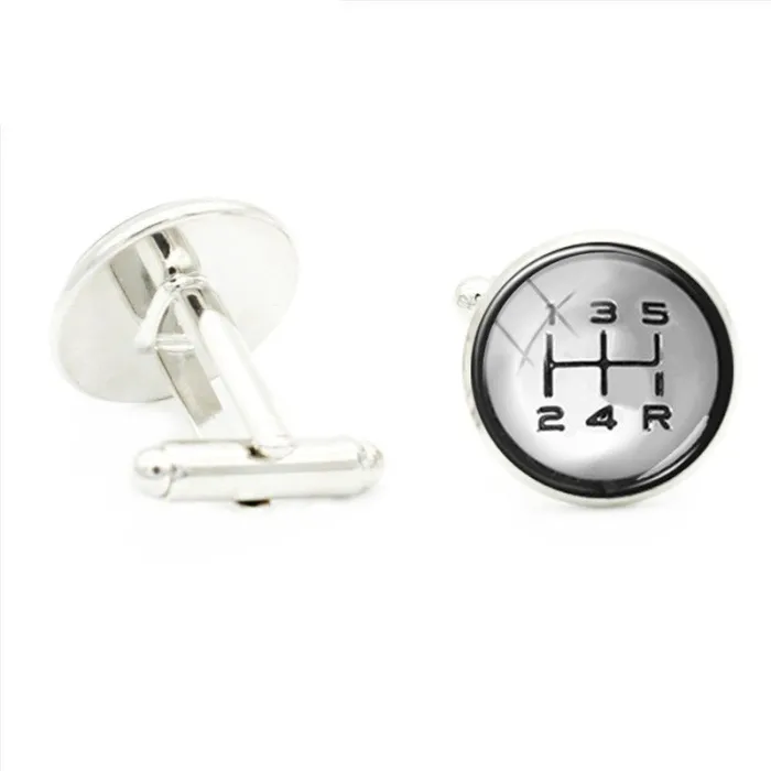 5-speed gear lever - car joystick - round cufflinksCufflinks
