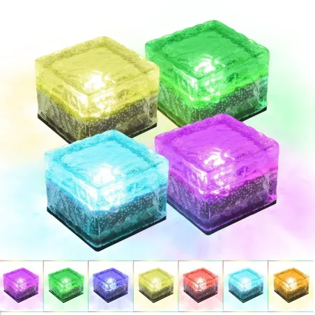 Lampe solaire jardin / allée - brique / pierre de verre - LED