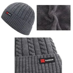 Dicke Strickmütze - mit Plüschinnenseite - unisex
