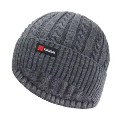 Dicke Strickmütze - mit Plüschinnenseite - unisex