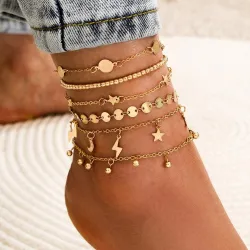 Vintage Gold Fußkettchen - Beinarmband - Schmetterling / Engel / Herz