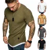 Wrinkled slim fit shirt / tee shirt - men - with o-neck collar