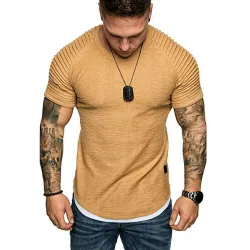 Wrinkled slim fit shirt / tee shirt - men - with o-neck collar