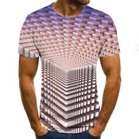 Geometryczny nadruk 3D - klasyczna koszulka z krótkim rękawemT-shirt