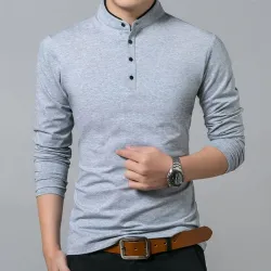 Long sleeve shirt / t-shirt - with buttoned collar - cotton
