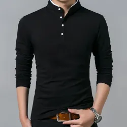 Long sleeve shirt / t-shirt - with buttoned collar - cotton