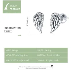 WOSTU sterling silver stud earrings - angel wings design for women - gift