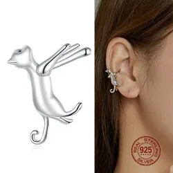 Ear clip with cat - 925 sterling silver earring